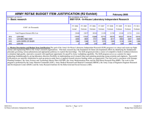 ARMY RDT&amp;E BUDGET ITEM JUSTIFICATION (R2 Exhibit) February 2005