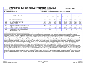 ARMY RDT&amp;E BUDGET ITEM JUSTIFICATION (R2 Exhibit) February 2005