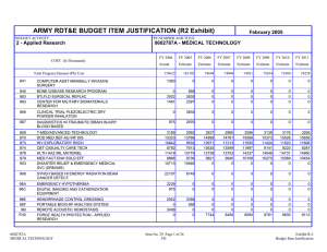 ARMY RDT&amp;E BUDGET ITEM JUSTIFICATION (R2 Exhibit) February 2005