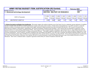 ARMY RDT&amp;E BUDGET ITEM JUSTIFICATION (R2 Exhibit) February 2005