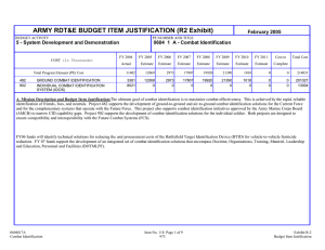 ARMY RDT&amp;E BUDGET ITEM JUSTIFICATION (R2 Exhibit) February 2005