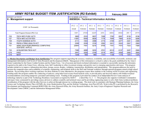 ARMY RDT&amp;E BUDGET ITEM JUSTIFICATION (R2 Exhibit) February 2005