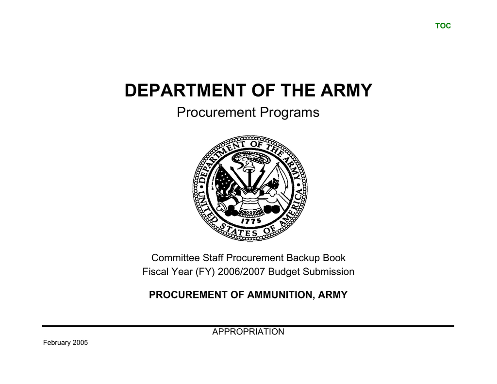 Department Of The Army Procurement Programs Committee Staff Procurement Backup Book