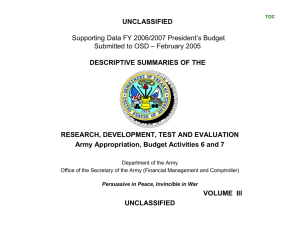 UNCLASSIFIED Supporting Data FY 2006/2007 President’s Budget DESCRIPTIVE SUMMARIES OF THE