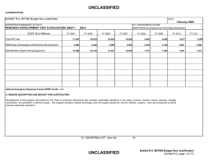 UNCLASSIFIED EXHIBIT R-2, RDT&amp;E Budget Item Justification February 2005