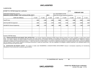 UNCLASSIFIED EXHIBIT R-2, RDT&amp;E Budget Item Justification COST ($ in Millions) FEBRUARY 2005