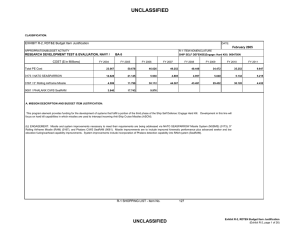 UNCLASSIFIED EXHIBIT R-2, RDT&amp;E Budget Item Justification COST ($ in Millions) February 2005