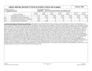 ARMY RDT&amp;E BUDGET ITEM JUSTIFICATION (R2 Exhibit) February 2006