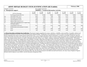 ARMY RDT&amp;E BUDGET ITEM JUSTIFICATION (R2 Exhibit) February 2006