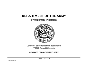 DEPARTMENT OF THE ARMY Procurement Programs Committee Staff Procurement Backup Book