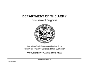 DEPARTMENT OF THE ARMY Procurement Programs Committee Staff Procurement Backup Book