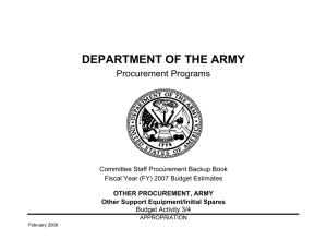 DEPARTMENT OF THE ARMY Procurement Programs Committee Staff Procurement Backup Book