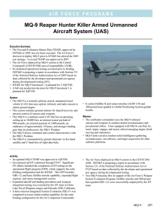 MQ-9 Reaper Hunter Killer Armed Unmanned Aircraft System (UAS)