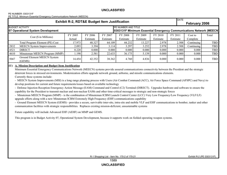 Exhibit R-2, RDT&E Budget Item Justification February 2006 UNCLASSIFIED