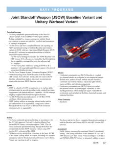 Joint Standoff Weapon (JSOW) Baseline Variant and Unitary Warhead Variant