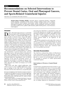 Recommendations on Selected Interventions to and Sports-Related Craniofacial Injuries