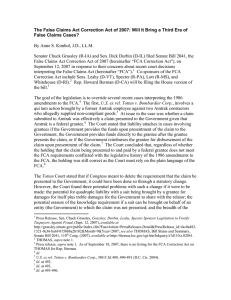 The False Claims Act Correction Act of 2007: Will It... False Claims Cases?  By Anne S. Kimbol, J.D., LL.M.