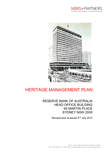 HERITAGE MANAGEMENT PLAN RESERVE BANK OF AUSTRALIA HEAD OFFICE BUILDING 65 MARTIN PLACE