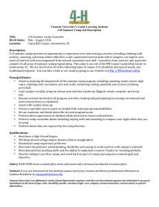 Clemson University’s Youth Learning Institute 4-H Summer Camp Job Description  Description: