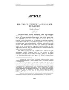 ARTICLE THE CORE OF COPYRIGHT: AUTHORS, NOT PUBLISHERS