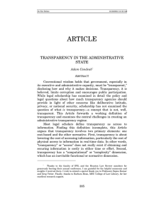 ARTICLE TRANSPARENCY IN THE ADMINISTRATIVE STATE