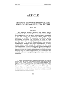 ARTICLE IMPROVING (SOFTWARE) PATENT QUALITY THROUGH THE ADMINISTRATIVE PROCESS