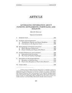 ARTICLE LEVERAGING INFORMATION ABOUT PATENTS: SETTLEMENTS, PORTFOLIOS, AND HOLDUPS