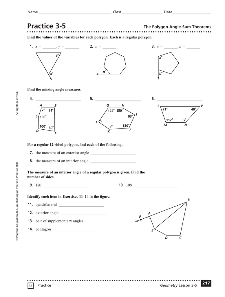 6 1 The Polygon Angle Sum Theorems Worksheet Answers