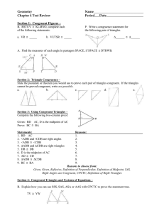 Geometry  Name_______________________________ Chapter 4 Test Review