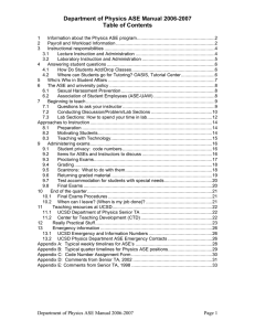 Department of Physics ASE Manual 2006-2007 Table of Contents