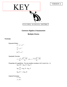 ( ) Common Algebra 2 Assessment  Multiple Choice