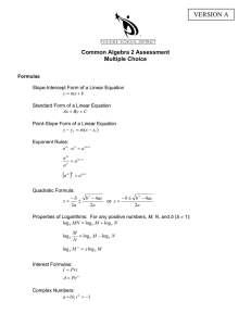 Common Algebra 2 Assessment Multiple Choice
