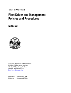 Fleet Driver and Management Policies and Procedures Manual State of Wisconsin