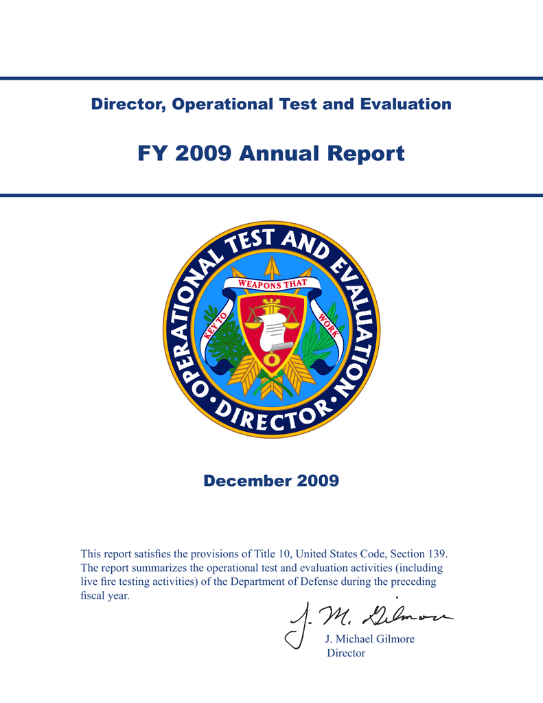 Fy 2009 Annual Report Director Operational Test And Evaluation
