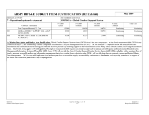 ARMY RDT&amp;E BUDGET ITEM JUSTIFICATION (R2 Exhibit) May 2009