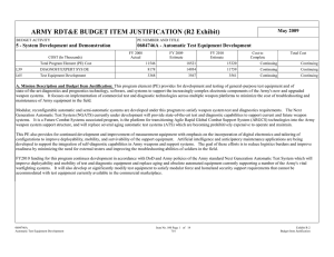 ARMY RDT&amp;E BUDGET ITEM JUSTIFICATION (R2 Exhibit) May 2009