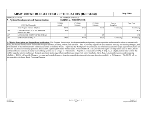 ARMY RDT&amp;E BUDGET ITEM JUSTIFICATION (R2 Exhibit) May 2009