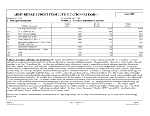 ARMY RDT&amp;E BUDGET ITEM JUSTIFICATION (R2 Exhibit) May 2009