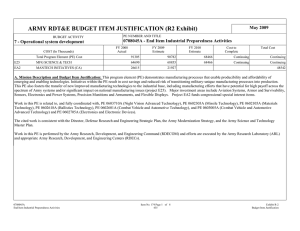 ARMY RDT&amp;E BUDGET ITEM JUSTIFICATION (R2 Exhibit) May 2009