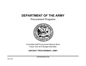 DEPARTMENT OF THE ARMY Procurement Programs Committee Staff Procurement Backup Book Fi