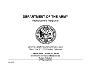 DEPARTMENT OF THE ARMY Procurement Programs Committee Staff Procurement Backup Book