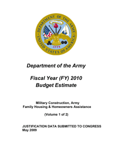 Department of the Army Fiscal Year (FY) 2010 Budget Estimate Military Construction, Army