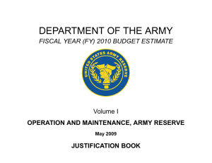 DEPARTMENT OF THE ARMY FISCAL YEAR (FY) 2010 BUDGET ESTIMATE Volume I