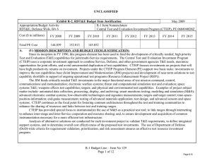 UNCLASSIFIED Exhibit R-2, RDT&amp;E Budget Item Justification May 2009 Appropriation/Budget Activity