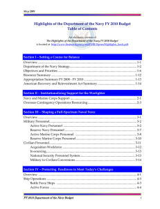   Highlights of the Department of the Navy FY 2010 Budget  Table of Contents