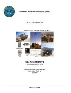 Selected Acquisition Report (SAR) WIN-T INCREMENT 2 UNCLASSIFIED As of December 31, 2010