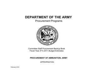 DEPARTMENT OF THE ARMY Procurement Programs Committee Staff Procurement Backup Book
