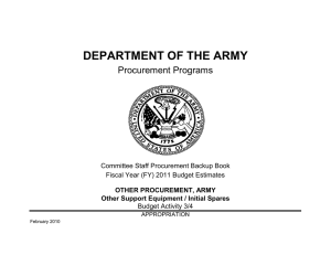 DEPARTMENT OF THE ARMY Procurement Programs Committee Staff Procurement Backup Book