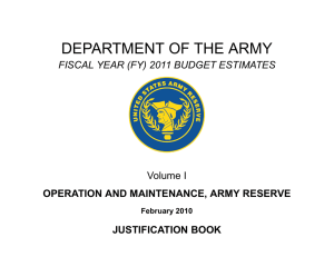 DEPARTMENT OF THE ARMY FISCAL YEAR (FY) 2011 BUDGET ESTIMATES Volume I