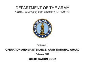 DEPARTMENT OF THE ARMY FISCAL YEAR (FY) 2011 BUDGET ESTIMATES Volume I